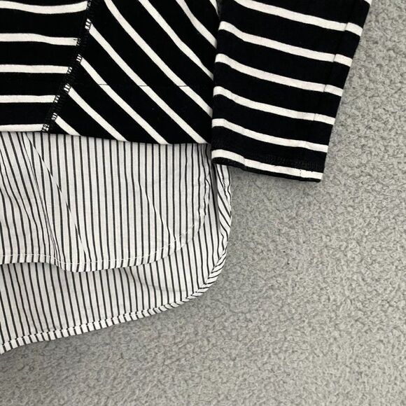 Fever Layered Casual Striped Women M Black Striped  Long Sleeve Top - Picture 2 of 9